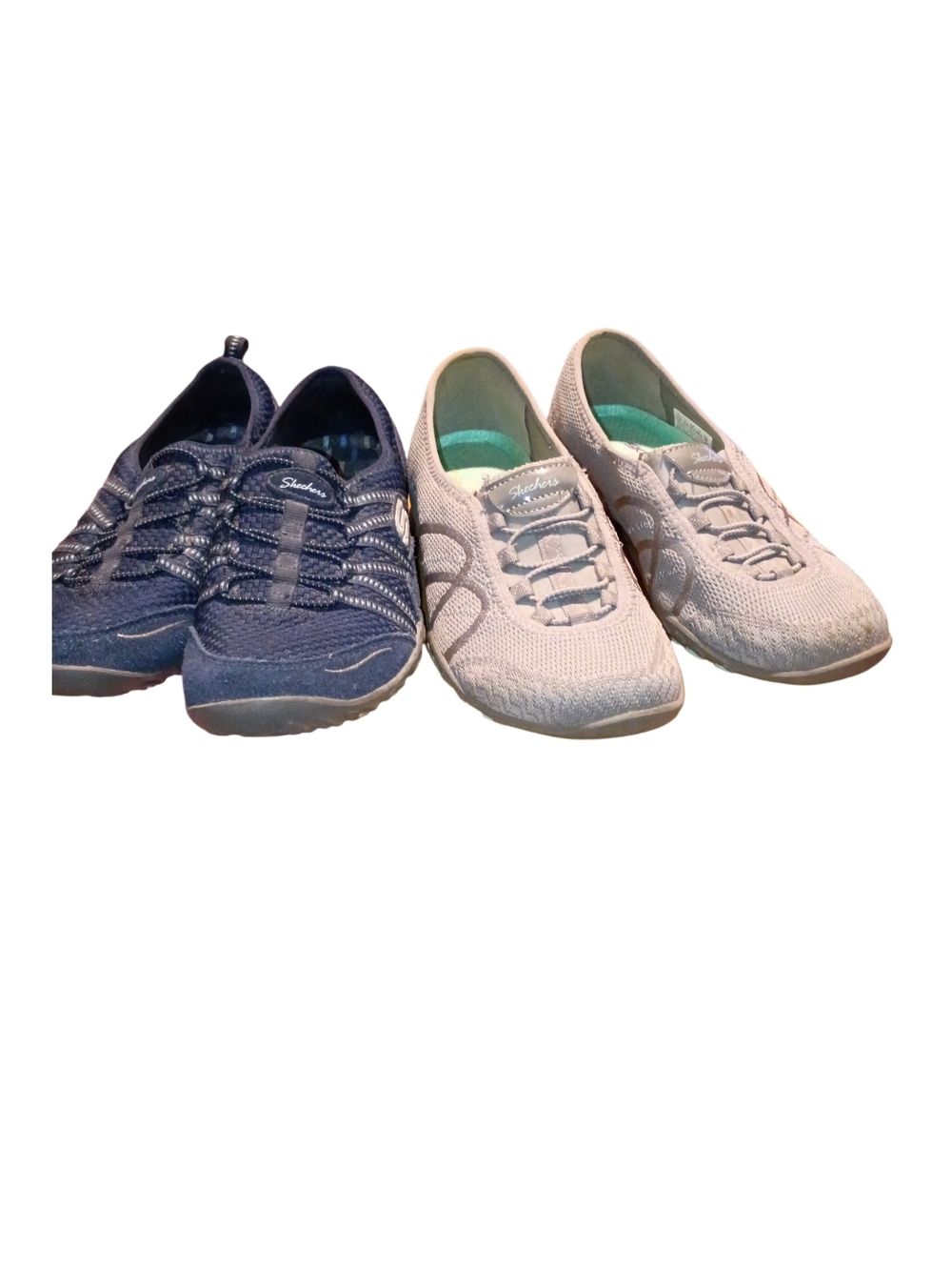 2 Pair Skechers Dual-Pair Knit Slip-On Sneakers in Navy and Light gray Guc